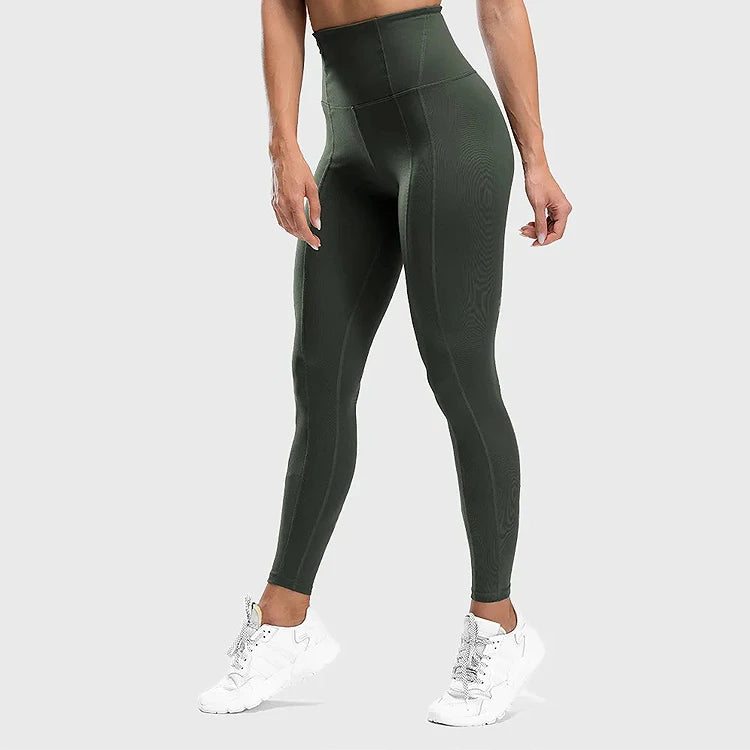 Women's Custom Printed High-Waisted Workout Leggings Olive Gym Yoga Pants with High Waist Design