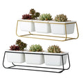 Dropshipping Succulent Pots 3.5 Inches White Square Ceramic Flower Planter With Metal Stand Pack of 3-Plants Not Included