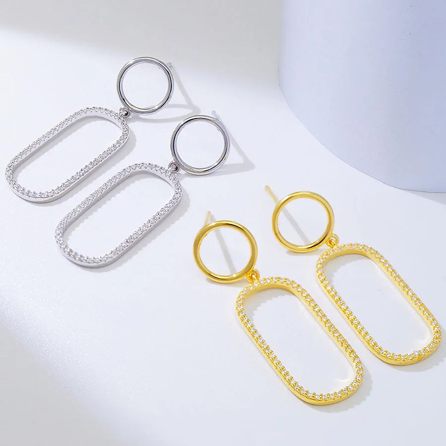 Light Luxury 925 Sterling Silver Hollow Out Oval Drop Earring With Zircon Gold Plated Geometric Earring Jewelry for Women