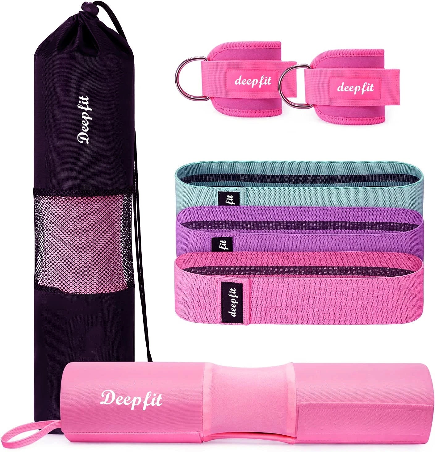 Shoulder Ergonomic Protective Pad Barbell Squat Pad Bars Support for Squats Booty Bands Ankle Straps with Carry Bag
