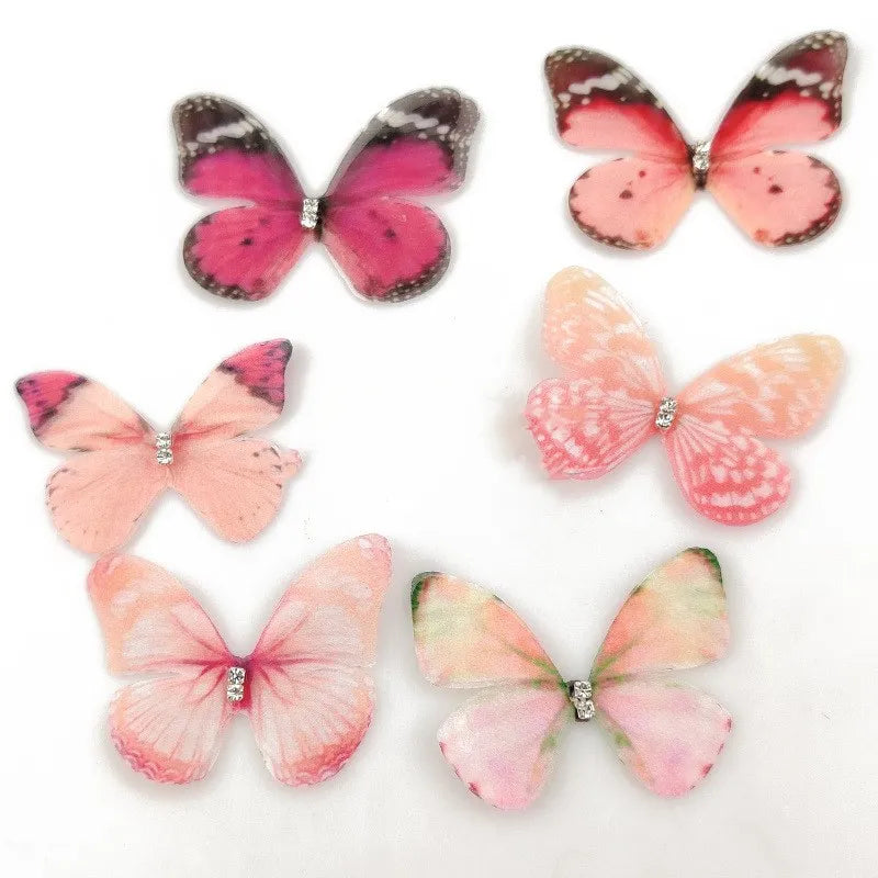 3D Fantasy Artificial Silk butterfly  3.5cm Wedding Home Decoration DIY Double Flash Diamond