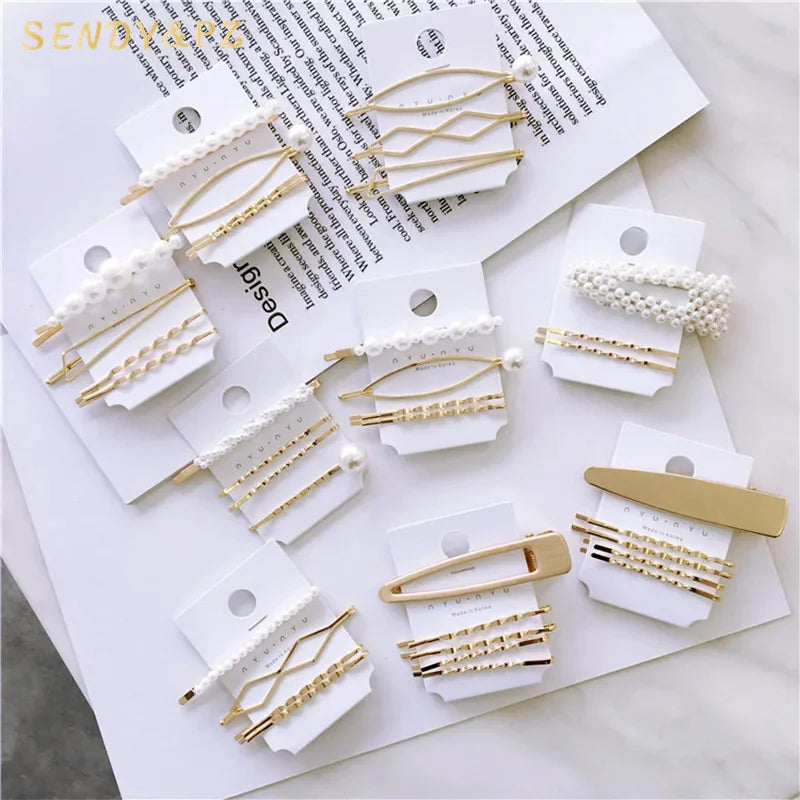 Wholesale Fashion Women Pearl Hairpins for Girls Alloy Hair Clips Hair Accessories French Fairy Women Hair Pin Barrettes Sets
