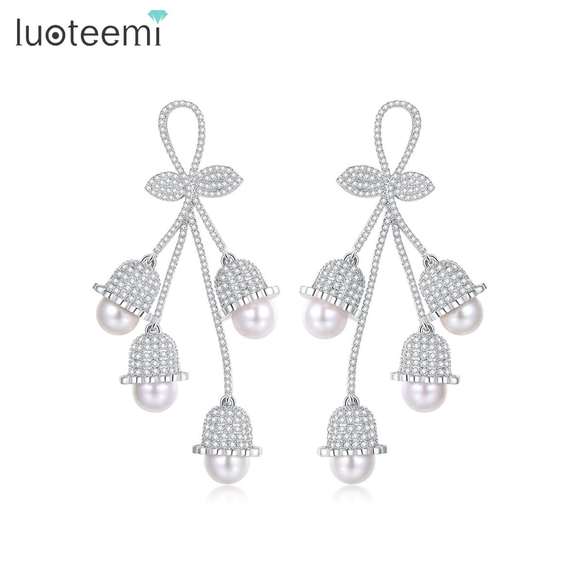 LUOTEEMI Woman Big Dangle Drop Elegant Geometric Modern Popular Earing Fashion Large Pearl Flower Earring