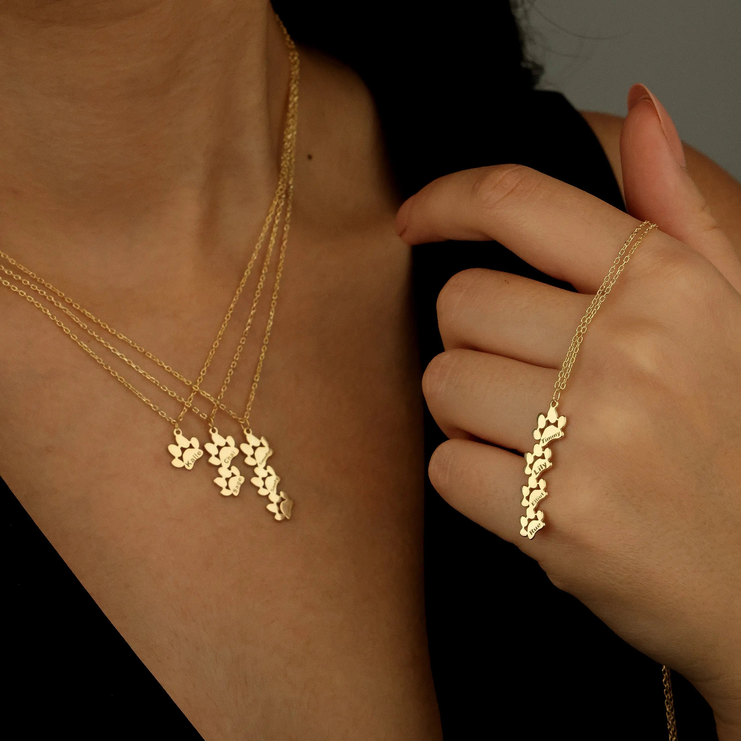 Custom Name Fashion Necklace Personalized Tiny Dog Paw 18K Pendant Minimalist Pet Paw Charm Necklace for Women Christmas Gift