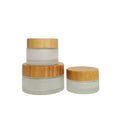 Eco Friendly Bamboo Skin Care 30g 50g 100g Frsoted  Glass Cosmetic Cream Jar with Wood Lid
