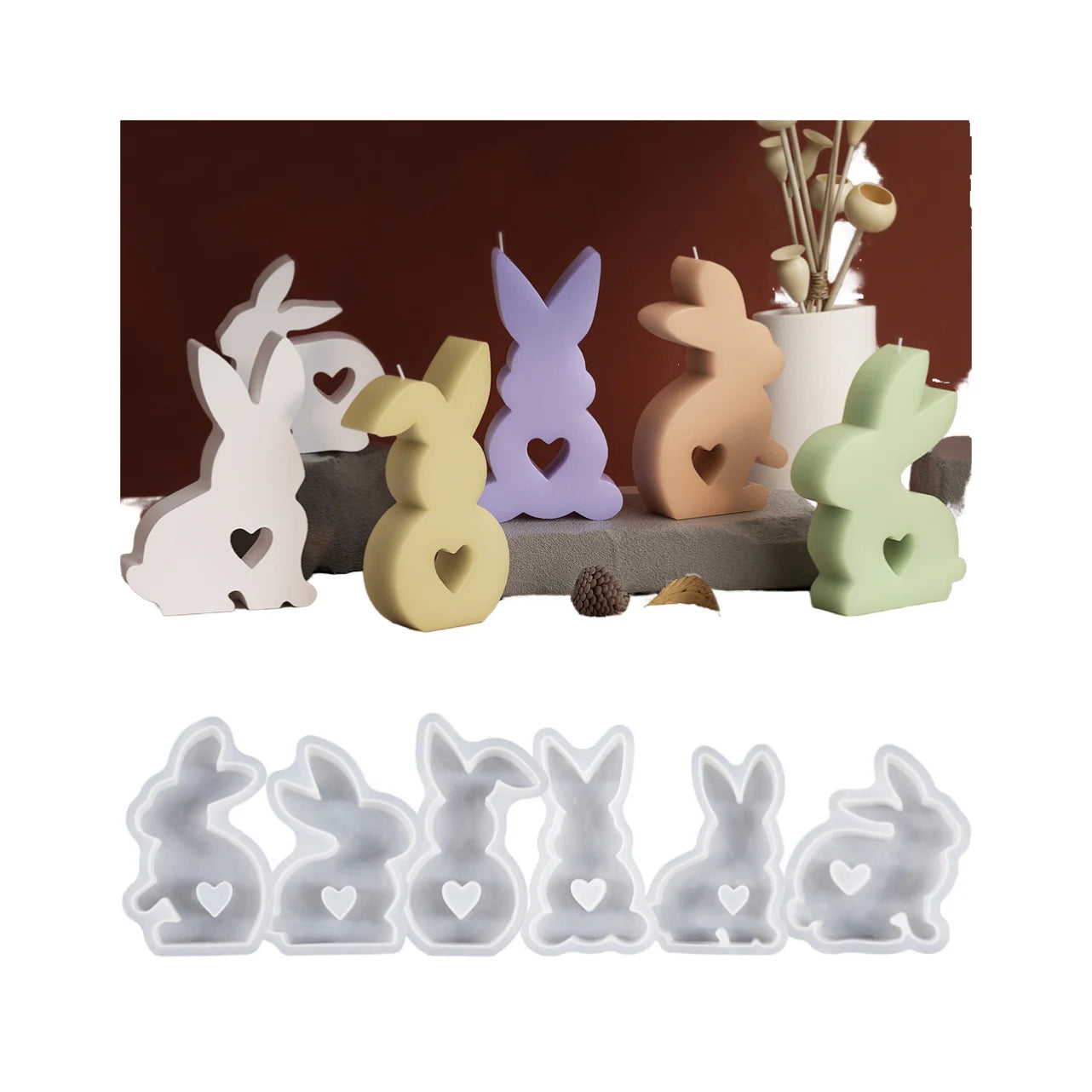 Twller Easter Rabbit Bunny Candles Mold DIY Craft Plaster Sculpture Silicone Resin Molds Scented Candle Gypsum Casting Molds