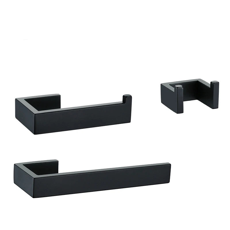 Black Single Towel Rack Set with Heater Modern 304 Stainless Steel Bathroom Accessories Kit for Home
