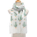 Spring Summer 100% Polyester Women Fashion Soft Shawl Green Cactus Printing Long Scarf