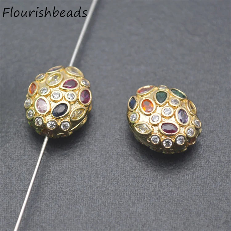 New Design Anti Fading 18K Gold Plated Big CZ Paved Oval Shape Metal Spacer Loose Beads for Jewelry Making