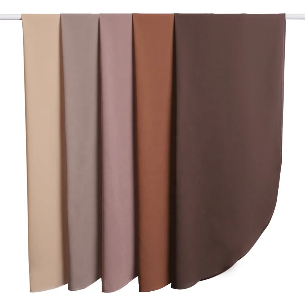 Wholesale Factory Solid Color Semicircle Curved Rounded Hem Flowy Hijab Pearl Chiffon Long Scarf Shawl Malaysia Indonesia