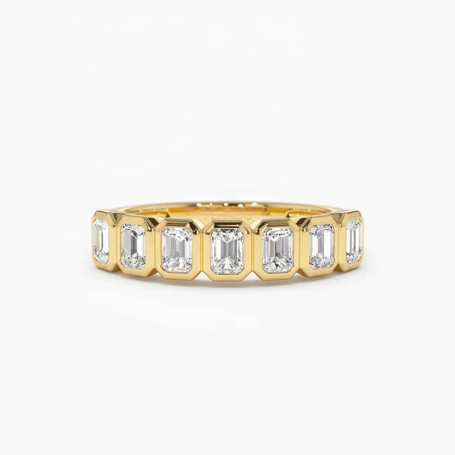 LOZRUNVE 925 Sterling Silver Trending Bezel Baguette Half Eternity Wedding Band Ring Gold