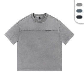 Men's Knitted 270gsm 100% O-neck Cotton T Shirts with Small Chest Pocket Summer Vintage Style Cozy T-shirts