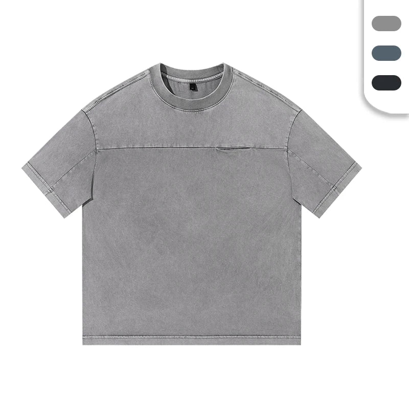 Men's Knitted 270gsm 100% O-neck Cotton T Shirts with Small Chest Pocket Summer Vintage Style Cozy T-shirts