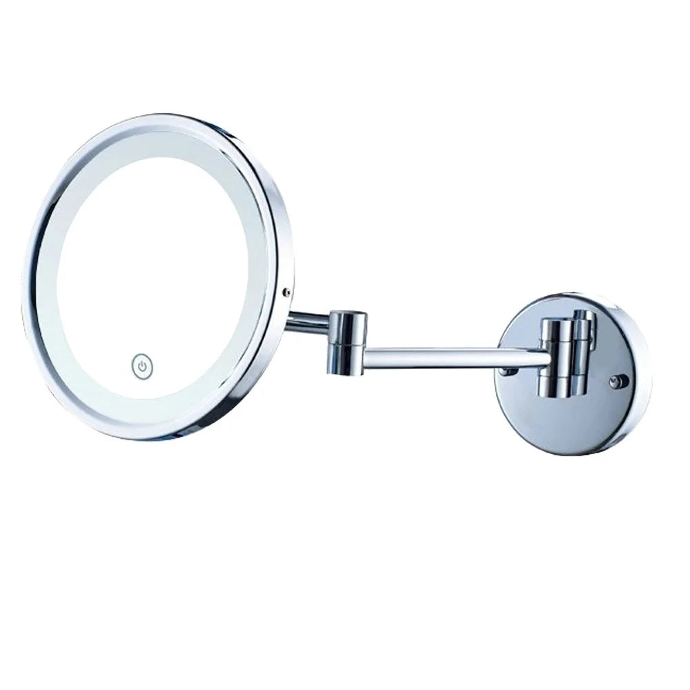 Beelee M1328SF Wall Mounted Bathroom Single Round LED Light 3X 5X Magnifying Folding Mirror with Mirror Sheet Touch Switch