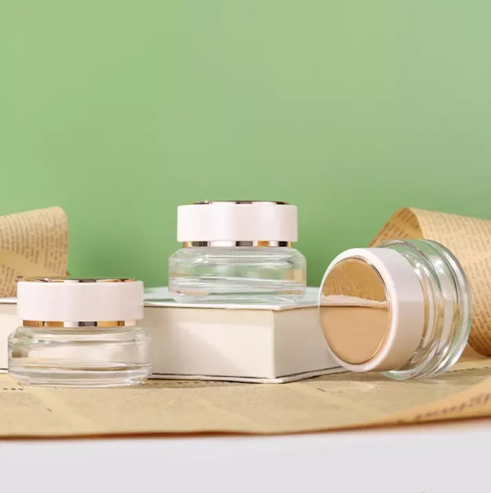 New Arrival Luxury Glass Face Cream Jar Sloping Bottom Empty clear 30g Glass Jar for Face Eye Cream Cosmetic Packaging