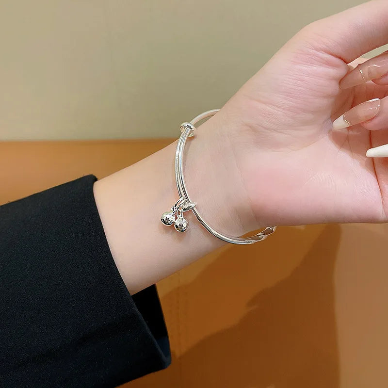 Female Retro Charm Bangle Bracelet Birthday Gift Titanium Steel Jingle Bells Bracelets for Friend