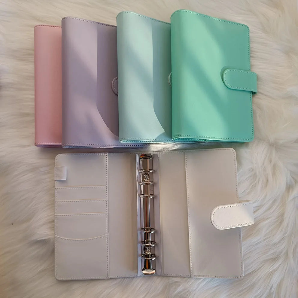 Hot Sales Trending Gifts Multiple Function PU Leather Notebook Binder Cover Stainless Ring Binder Planner Book A6 Budget Binder
