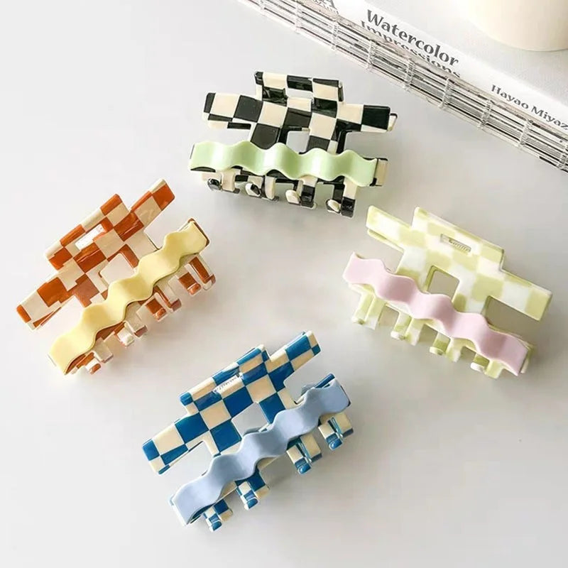 11cm Colorful  Hollow # Jumbo Acetate Hair Clips Large Checker Hair Claw Clips