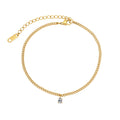 Chris April Fashion Jewelry Gold Plated 316L Stainless Steel Zirconia Oval Cz Charm Delicate Anklet