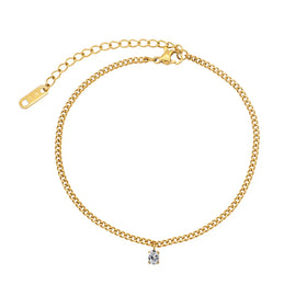 Chris April Fashion Jewelry Gold Plated 316L Stainless Steel Zirconia Oval Cz Charm Delicate Anklet