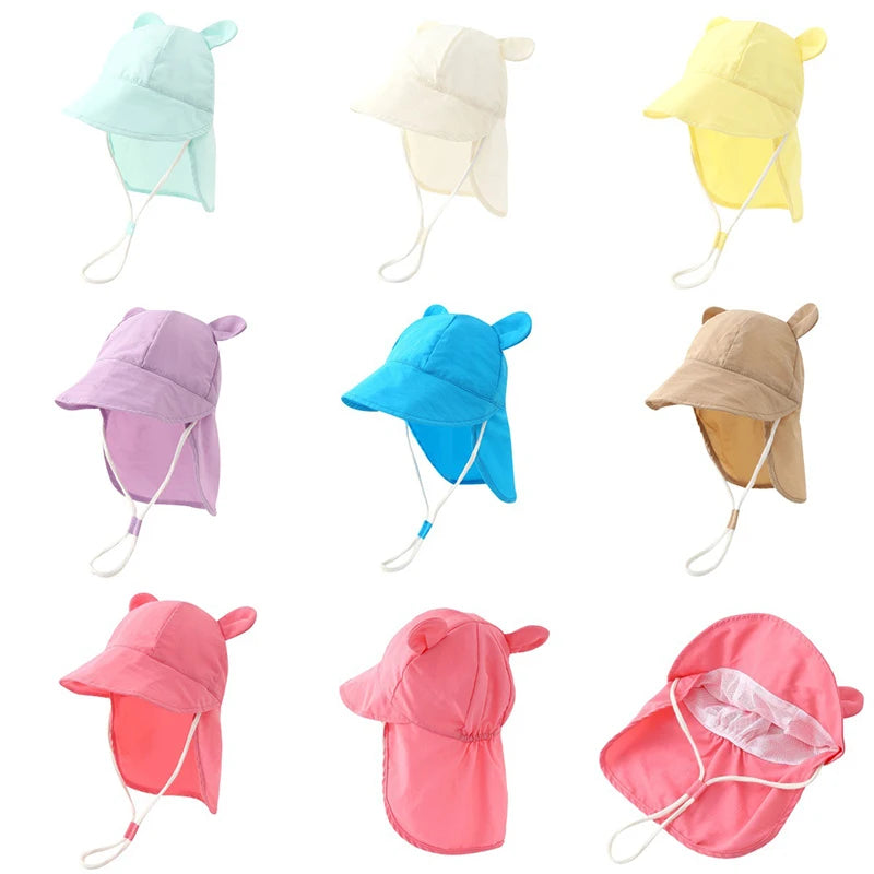 Landfond Cute Ear Solid Color Quick-Drying Hat Children's Adjustable Sun Protection Hat