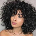 NOBLE Water Wave Human Hair Short Bob Wigs With Bangs for Black Women None Lace Front Glueless Curly Bob Wig