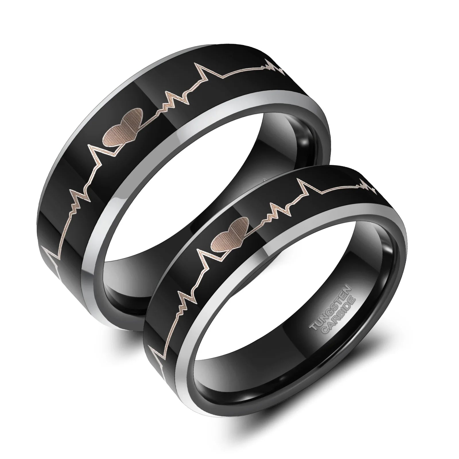 OAHLAN 6/8mm Free Sample Men Women Creative Cardiogram Design Tungsten Carbide Couple Ring Wedding Bands Fashion Jewelry
