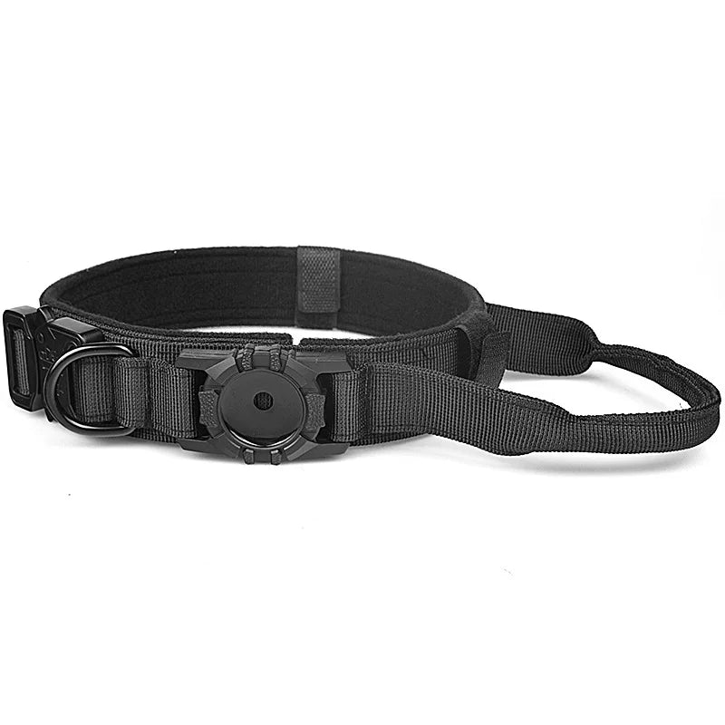 Tactical Dog Training Collar with Airtag Holder Waterproof Adjustable Nylon Air Tag Dog Collar With Handle and Metal Buckle