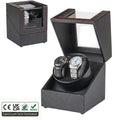 Carbon Fiber PU Leather Double Watch Winder 2 Slots with L Shaped Acrylic Window Silent Motor for Luxury Automatic Watches Case