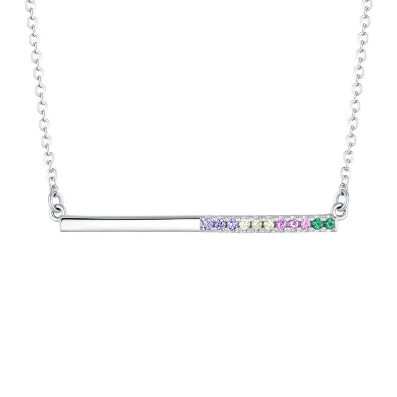 YILUN High Quality Classic Rainbow Bar Necklace in 925 Sterling Silver - Sparkling and Colorful Jewelry for Women