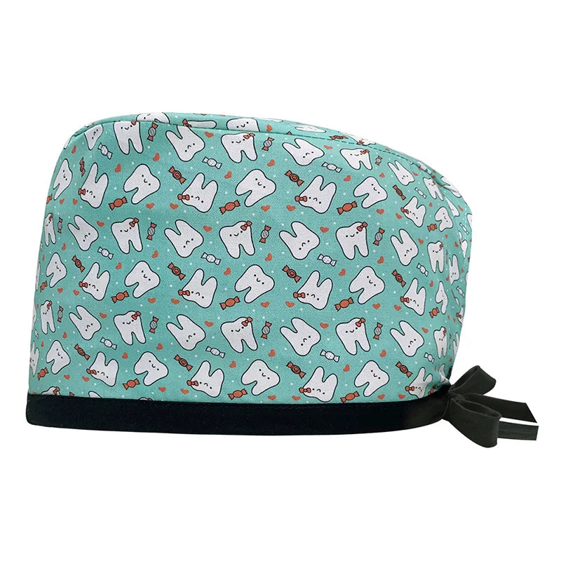 Full Printing Cotton Printed Nurse Doctor Surgical Scrub Cap Adjustable Men Women Dental Clinic Hospital Scrub Uniform Print Cap