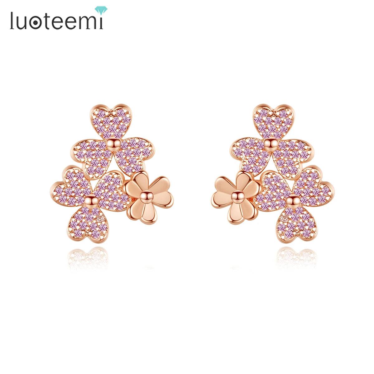 LUOTEEMI Lucky Four Leaf Clover Romantic Earrings Rose Gold Plated Exquisite Earring for Women Wholesale
