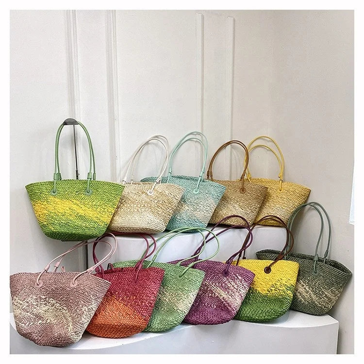 French Rattan Straw Bag Sling Purse Pastoral Style Woven Tote Bags Seaside Holiday Handbag Raffia Straw Bags