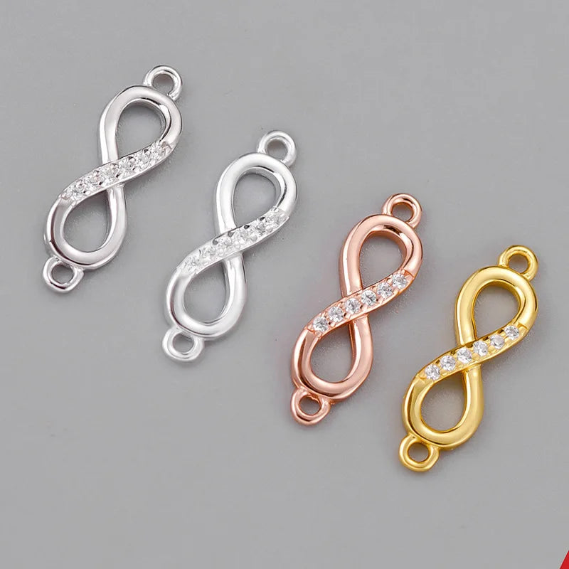17mm Dainty 925 Sterling Silver Zircon Figure 8 Pendant Infinity Connector Charm for Necklace Jewelry Making