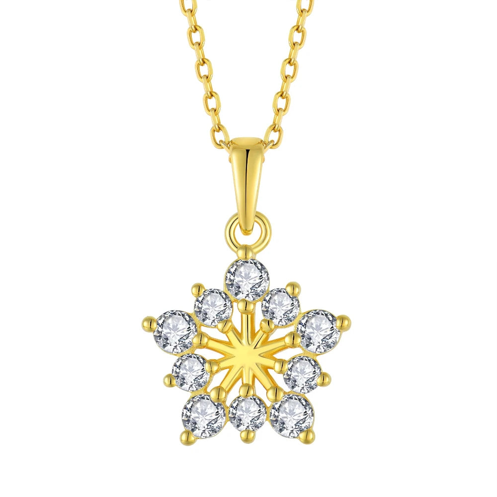 18K Gold Plated Luxury Snowflake Pendant Necklace Studded Cubic Zirconia Elegant Women's Jewelry for Wedding Anniversary