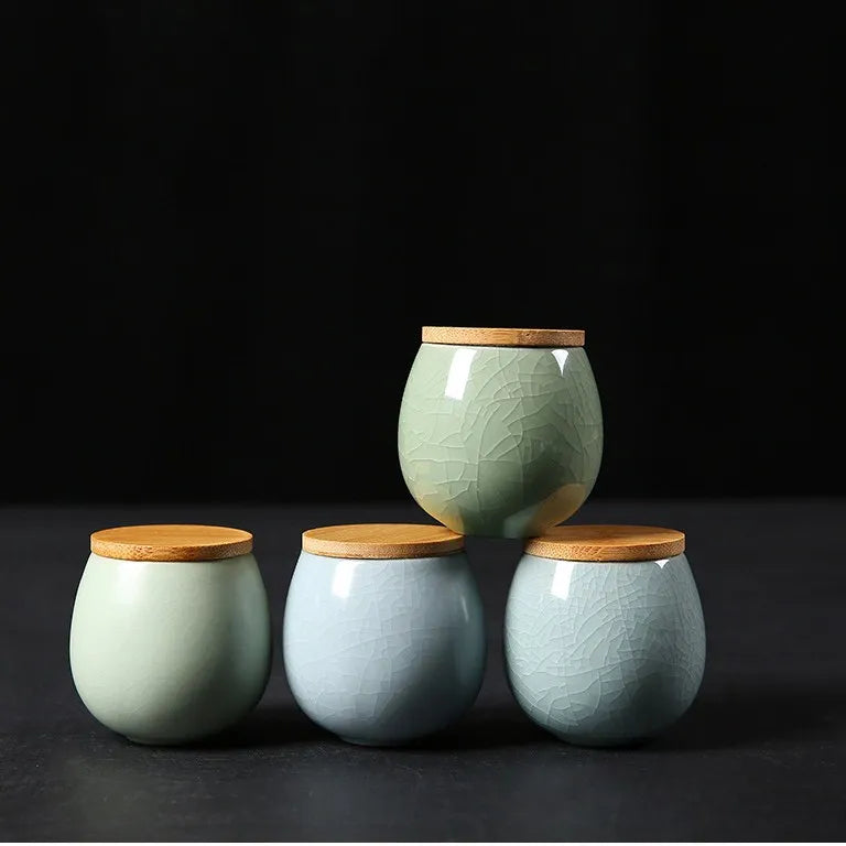 60ml 100ml 220ml Airtight Canister Set Ceramic Cookie Packaging Jar Coffee Tea Food Container Storage Sugar Pot with Bamboo Lid