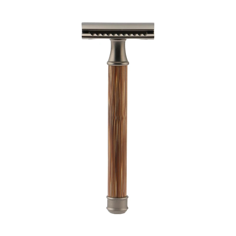 Customized Logo Eco-friendly Long Bamboo Handle Double Edge Matte Black and Silver Color Safety Razor