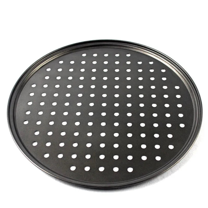 Carbon Steel Perforated Pizza Pan with Silicone Coating Non-Stick Round Baking Tray Oven-Safe Eco-Friendly Roaster for Pizza BBQ