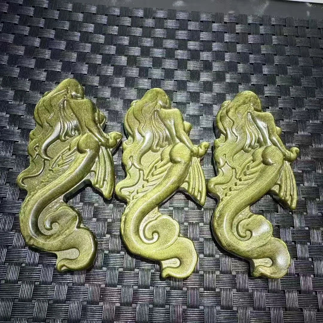 Wholesale Natural Crystal Healing Stone Hand Carved Gold Obsidian Mermaid for Home Decoration Gift