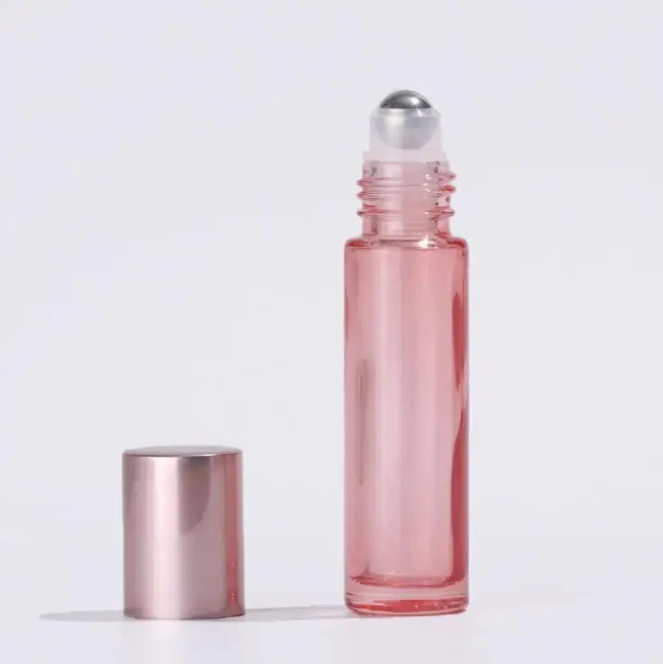 In Stock 10ml Rose Gold  Roll on Glass Bottle With Steel Roller and Rose Gold Cap