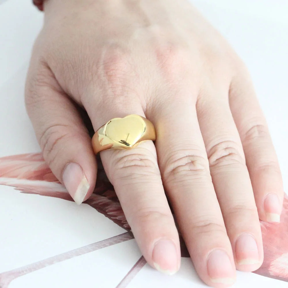 Fashion Silver Gold Black Color Ring Polished Stainless Steel Ring Heart Signet Rings for Men Women