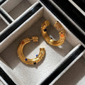 2024 New Brass Electroplated 18k Gold Natural Tiger Eye Stone Hoop Earrings Jewelry Factory Customized