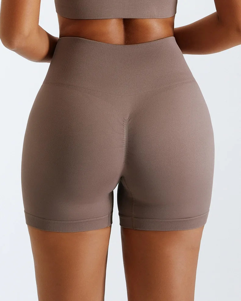 Good Quality Women's High Waist Elastic Waist Seamless Sweat-Wicking Workout Fitness Shorts OEM Logo Customize Design Gym Sport