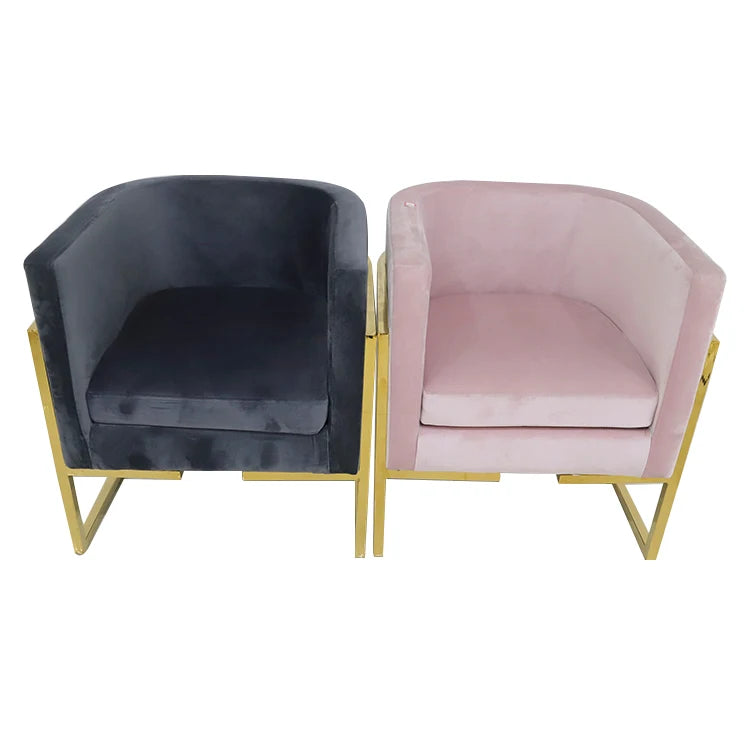 Single pink Velvet Accent Sofa Chair Luxury Armrest Stainless Steel Gold Chromed Legs Dining Chairs