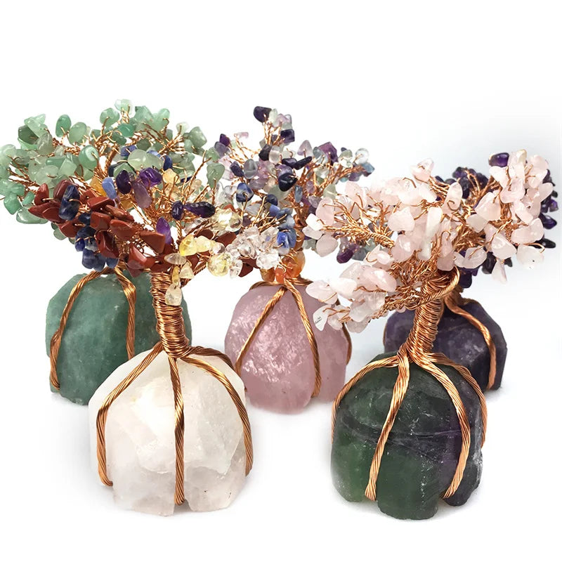 Natural Raw Stone Base 7 Chakra Crystal Energe Reiki Fengshui Money Lucky Christmas Tree Stone Crystal Tree for Gif