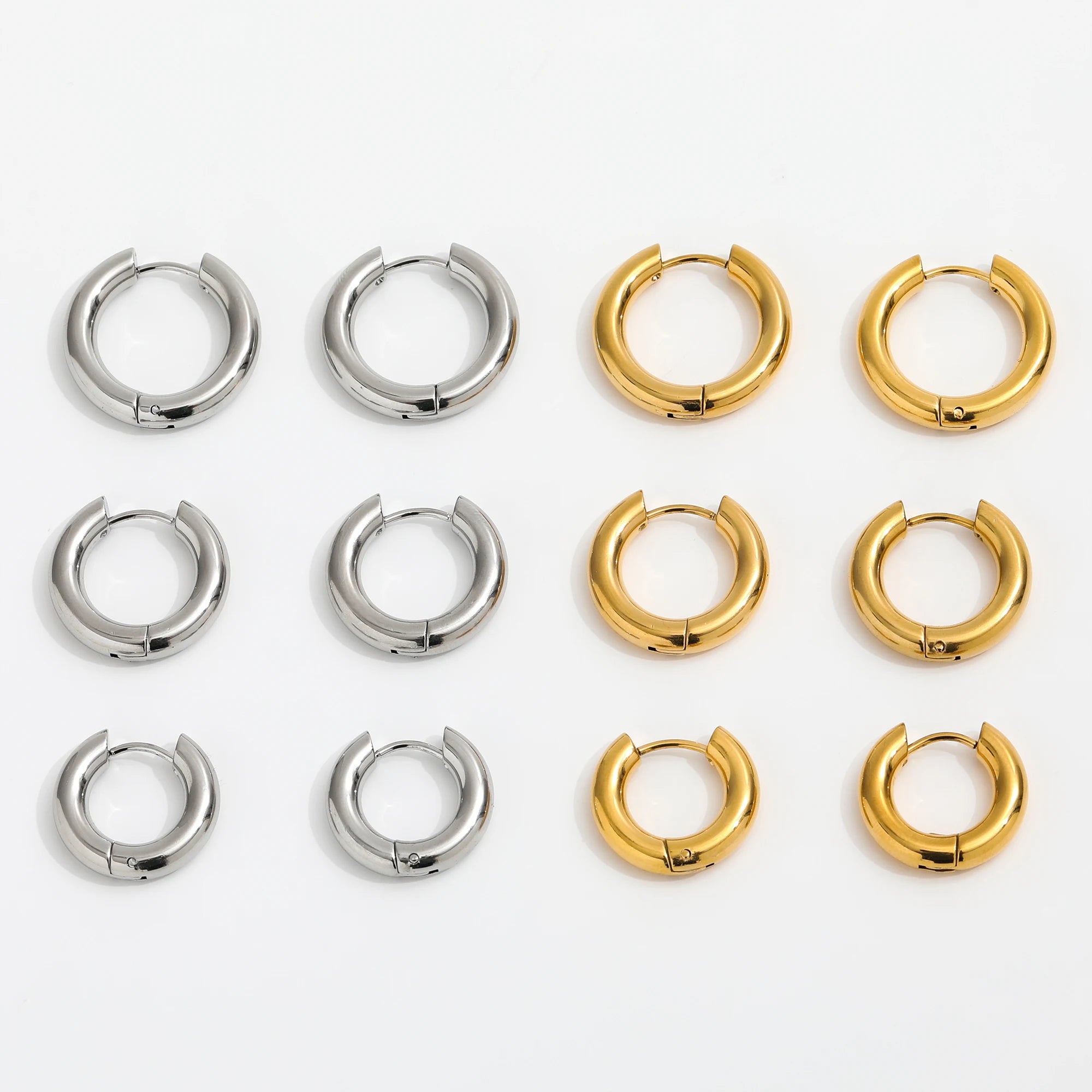 4MM Trendy 18K PVD Gold Plated Basic Chunky Smooth Shiny Mirror Polished  Stainless Steel Hoop Earring for Women