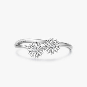 Ailmay Fashion 925 Sterling Silver Beautiful Daisy Flower Finger Ring for Women Simple Design Fine Hypoallergenic Jewelry