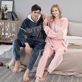 KL1019's Long-sleeved Top and Trousers Two-piece Casual Pajamas Hooded Flannel Men and Women Couple Home Service Suit