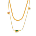 Tricolor Glass Stone Pendant Clavicle Chain Female Light Luxury Small Overlap Wind Titanium Steel Plated 18k Gold Jewelry