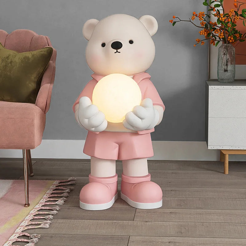 Large Bear Sculpture Living Room Floor Ornaments Home Accessories Bedside Lamp Decoration Gift Resin Bear Sculpture